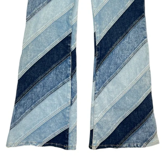 Alice + Olivia Beautiful High Rise Wide Leg Jeans - Indigo Twirl Patchwork Sz 26 - Picture 6 of 11